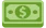 A green dollar bill with a dollar sign on it.